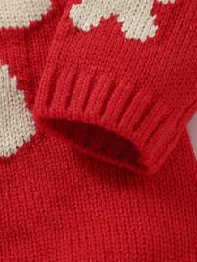 Baby Girl Christmas Pattern Knit Bodysuit & Hat - Red - View 3