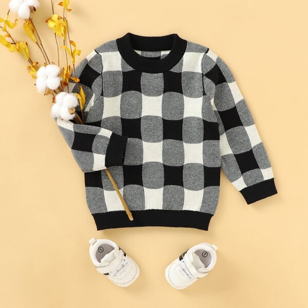 

Baby Colorblock Geo Pattern Sweater, Black and white