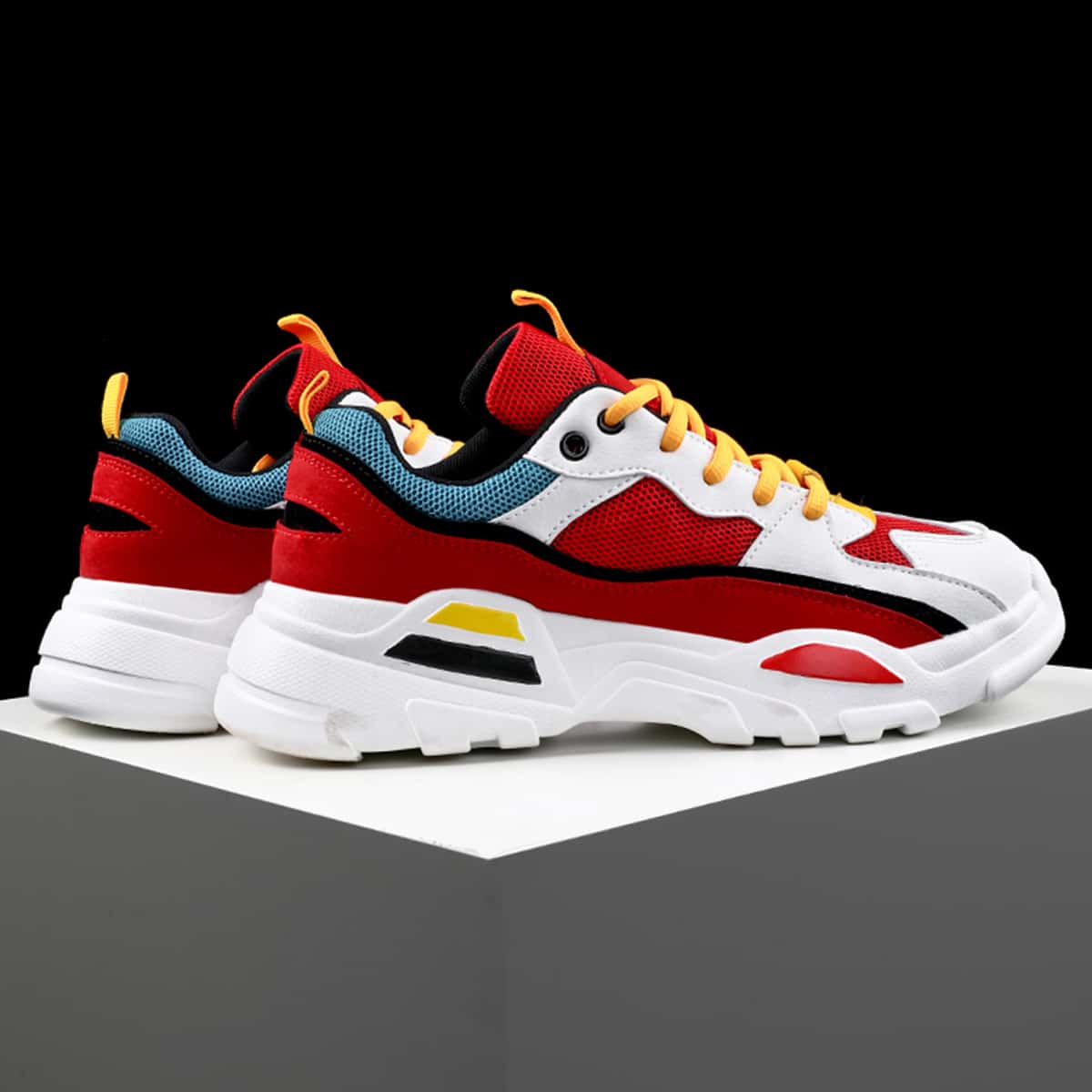 

Guys Colorblock Mesh Panel Chunky Sneakers, Red
