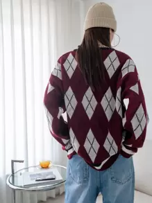 DAZY Argyle Pattern Drop Shoulder Oversized Jumper - Multicolor - View 5