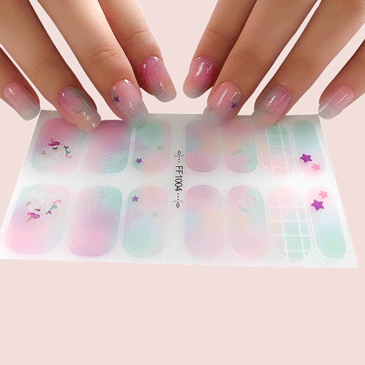 

14pcs Ombre Nail Art Sticker & 1pc Nail File, Multicolor