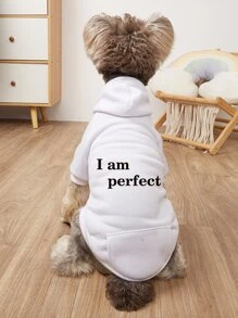 1件白色寵物狗印有英文印花的衣服,適用於泰迪,比熊,雪那瑞,二腿,防脫毛,暖和的帽t恤,適用於秋/冬季 - 白色 - 查看 1