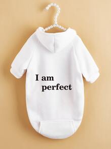 1件白色寵物狗印有英文印花的衣服,適用於泰迪,比熊,雪那瑞,二腿,防脫毛,暖和的帽t恤,適用於秋/冬季 - 白色 - 查看 2