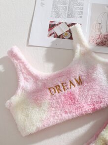 INAWLY 字母刺繡紮染法蘭絨背心上衣和短褲 - 彩色 - 查看 4