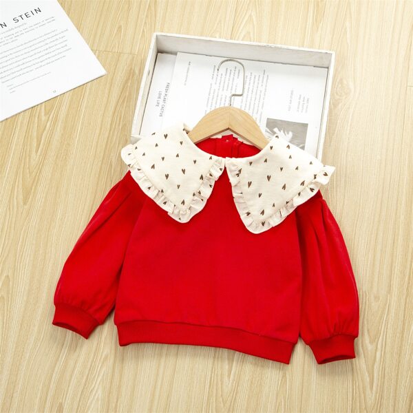 

Toddler Girls Heart Print Frilled Statement Collar Sweatshirt, Red