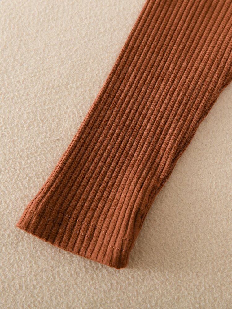 SHEIN Ung flicka T-shirt med volang - Rostad brun - Visa 3