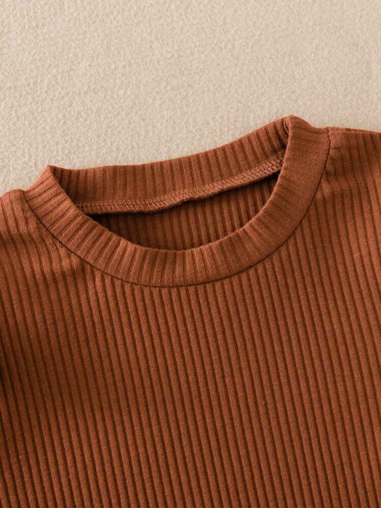 SHEIN Ung flicka T-shirt med volang - Rostad brun - Visa 5