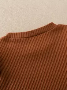 SHEIN Camiseta de niña con ribete de volantes - Óxido marrón - Ver 6