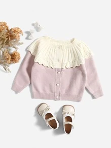 小女童雙色前紐扣開襟衫 - 粉色 - 查看 1