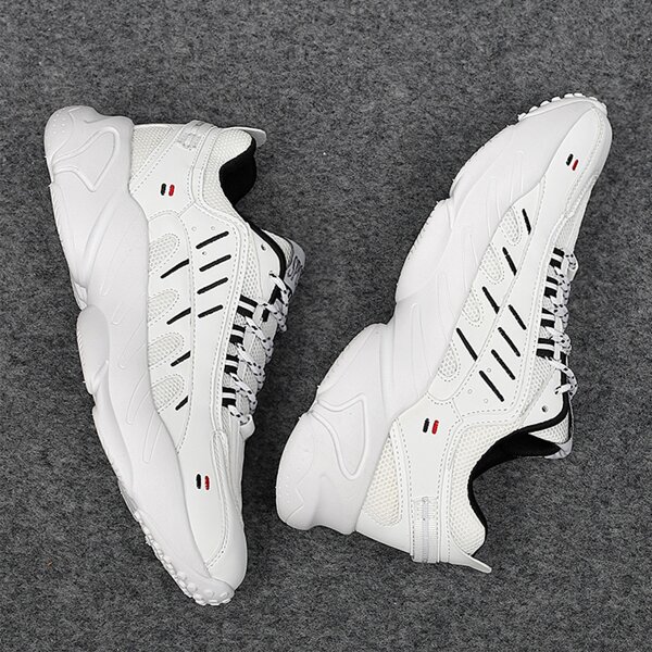 

Men Lace-up Front Mesh Panel Chunky Sneakers, White