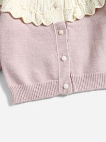 小女童雙色前紐扣開襟衫 - 粉色 - 查看 3