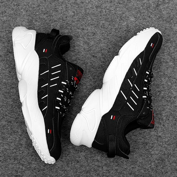

Men Lace-up Front Mesh Panel Chunky Sneakers, Black