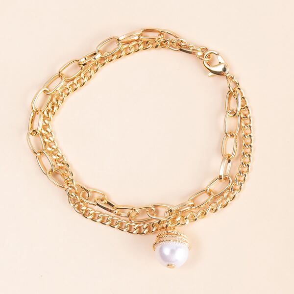 

Faux Pearl Decor Layered Bracelet, Gold