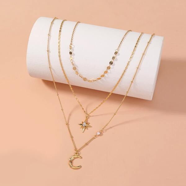 

Moon Charm Layered Necklace, Gold