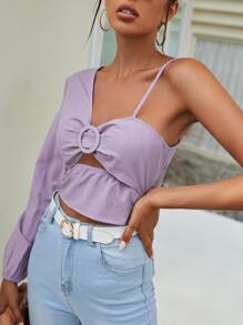 SHEIN VCAY 不規則肩帶扣細節上衣 - 紫丁香色 - 查看 1