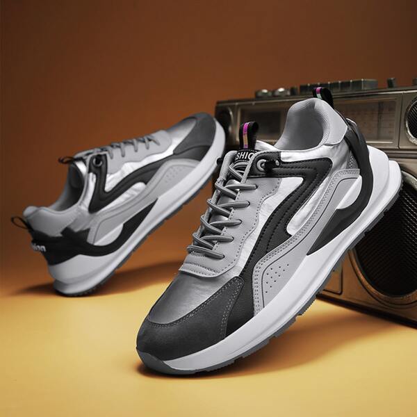 

Men Colorblock Lace-up Front Sneakers, Grey