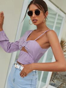 SHEIN VCAY 不規則肩帶扣細節上衣 - 紫丁香色 - 查看 5