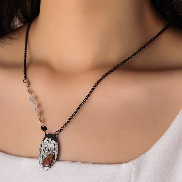 

Animal Pattern Charm Necklace, Multicolor