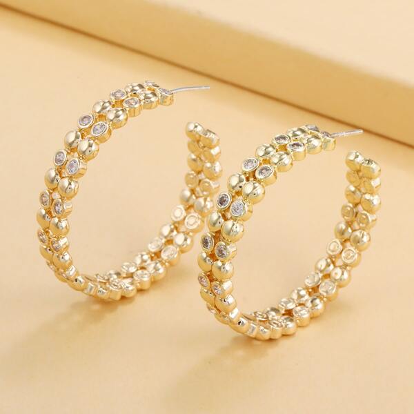 

Rhinestone Decor Cuff Hoop Earrings, Gold