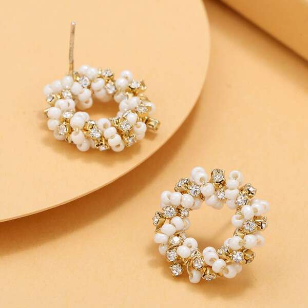 

Rhinestone Decor Beaded Stud Earrings, Multicolor