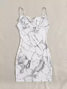 SHEIN Essnce 大理石圖案吊帶連衣裙 - 黑與白 - 查看 2