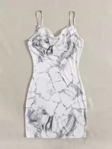 SHEIN Essnce 大理石圖案吊帶連衣裙 - 黑與白 - 查看 3