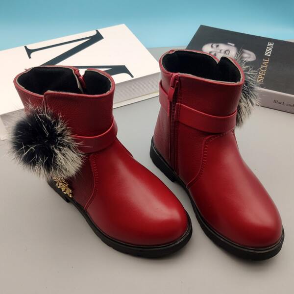 

Girls Metallic & Pom-pom Decor Boots, Burgundy