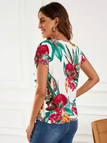 SHEIN LUNE Floral Print Batwing Sleeve Blouse - Multicolor - View 2