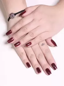 方形酒紅色固體光澤假指甲，假甲，中號光澤壓克力全套修飾假指甲套裝壓克力指甲產品升級您的造型 - 酒紅色 - 查看 1