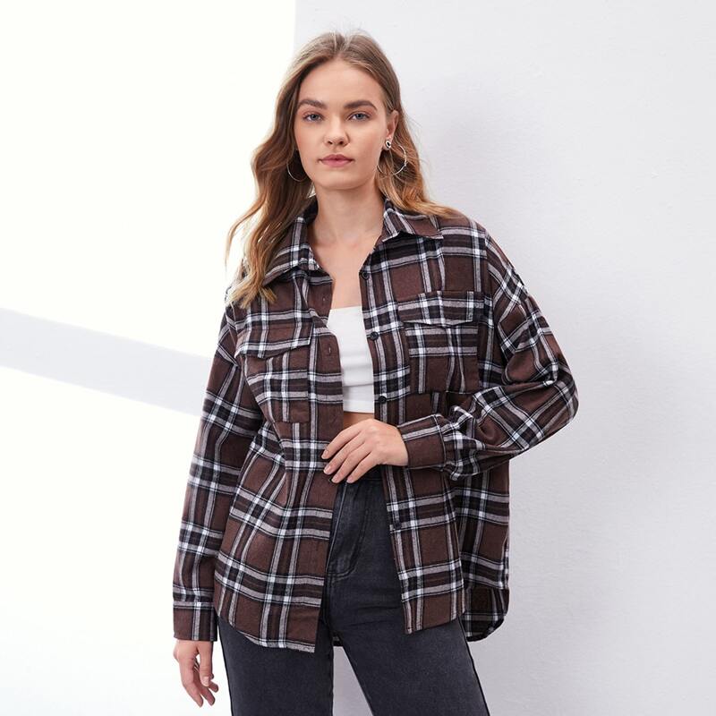 

Plaid Button Front Pocket Blouse, Multicolor