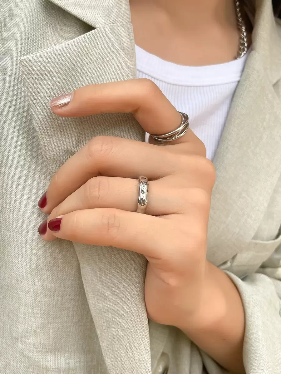 DAZY 2入組極簡風格開口戒指 - 銀色 - 查看 1