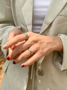 DAZY 2入組極簡風格開口戒指 - 銀色 - 查看 2