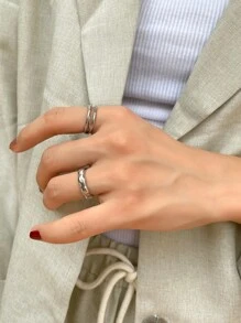 DAZY 2入組極簡風格開口戒指 - 銀色 - 查看 5
