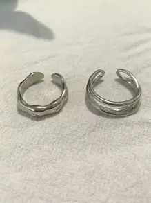 DAZY 2入組極簡風格開口戒指 - 銀色 - 查看 9