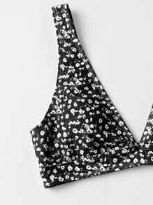 SHEIN Swim Ditsy Floral High Waisted Bikini, For Summer Beach Vacation - Black and White - View 4
