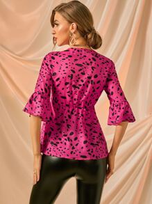 Modelyn 滿版印花荷葉邊下擺襯衫 - 玫紅色 - 查看 2