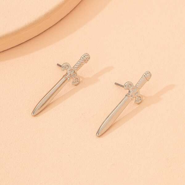 

Sword Stud Earrings, Silver