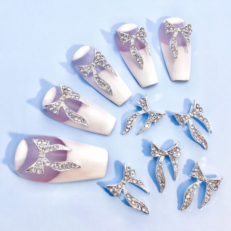 

10pcs Bow-Knot Rhinestone Nail Art Decoration, Silver