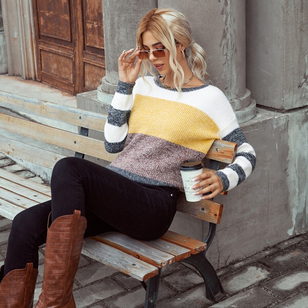 

Color Block Drop Shoulder Sweater, Multicolor