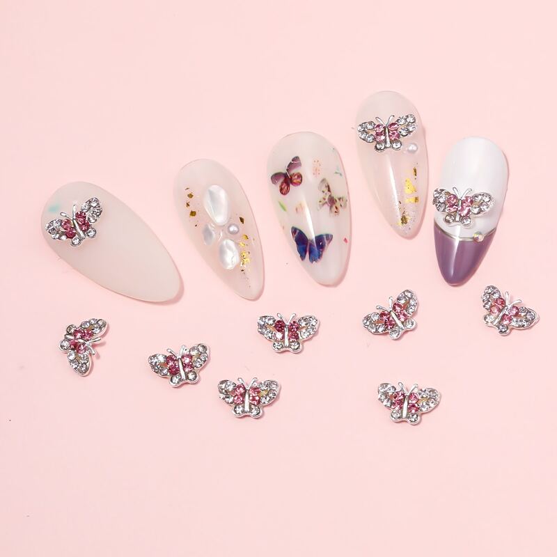 

10pcs Butterfly Rhinestone Nail Art Decoration, Pink