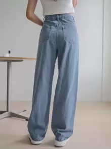 DAZY Quần jean ống rộng lưng cao - Rửa nhẹ - Xem 2