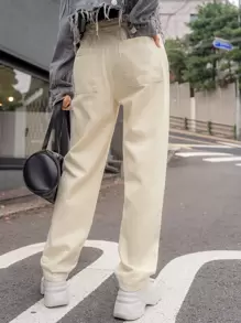 DAZY Pantaloni a gamba dritta con vita con laccio - Cachi - Visualizzare 2