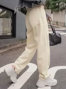 DAZY Pantaloni a gamba dritta con vita con laccio - Cachi - Visualizzare 6