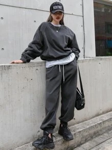 DAZY Solid Raglan Sleeve Sweatshirt u0026 Drawstring Sweatpants | SHEIN USA