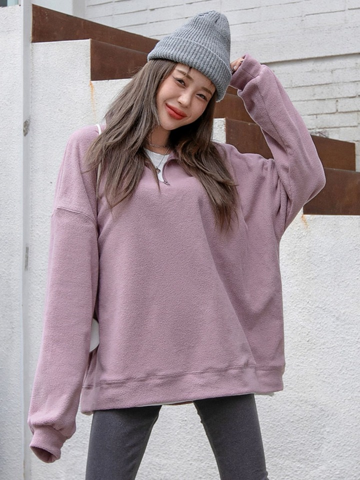 DAZY オーバーサイズスウェットシャツ ハーフジッパー ドロップ