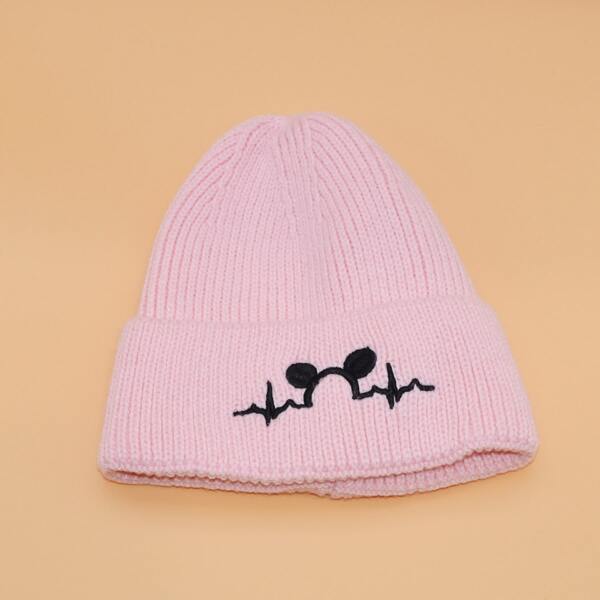 

Embroidered Detail Knitted Hat, Pink