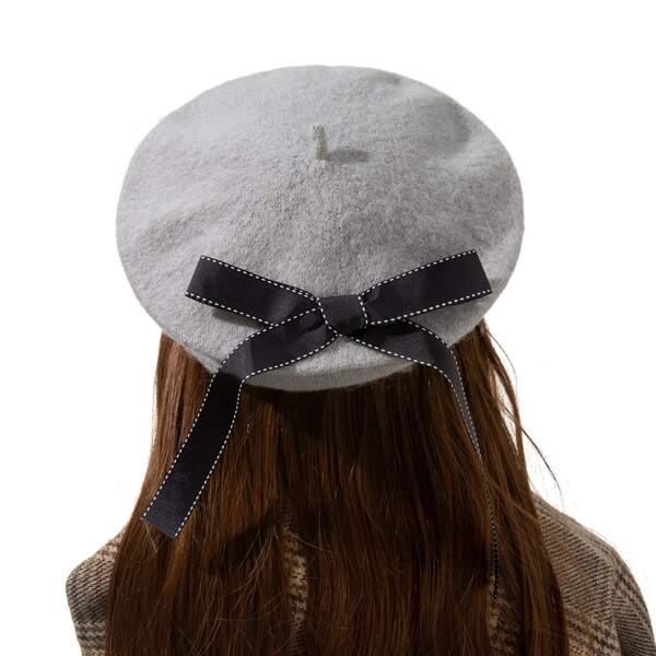 

Bow Decor Beret, Grey