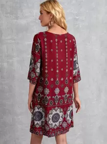 EMERY ROSE Mandala Print Tassel Tie Tunic Dress - Multicolor - View 2