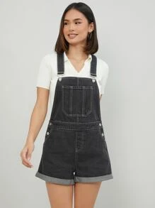 Petos mezclilla bajo de doblez sin top - Gris Oscuro - Ver 1