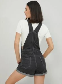 Petos mezclilla bajo de doblez sin top - Gris Oscuro - Ver 2